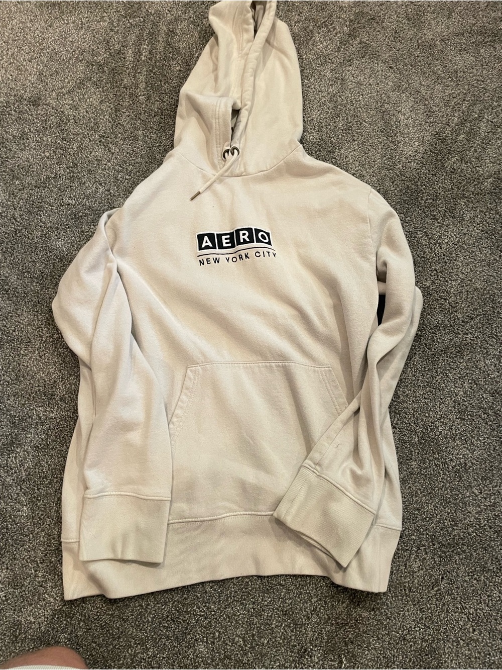 Aeropostale Men's Cream Hooded Sweatshirt with AERO Logo